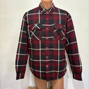 Wrangler M Red Black Plaid Flannel Fleece Sherpa-Lined Shacket Jacket Button